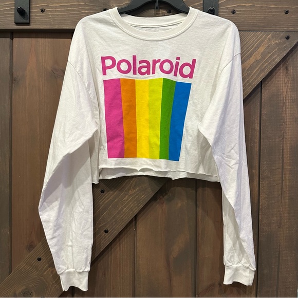 Polaroid White Crop Top with Rainbow Design - Picture 1 of 4
